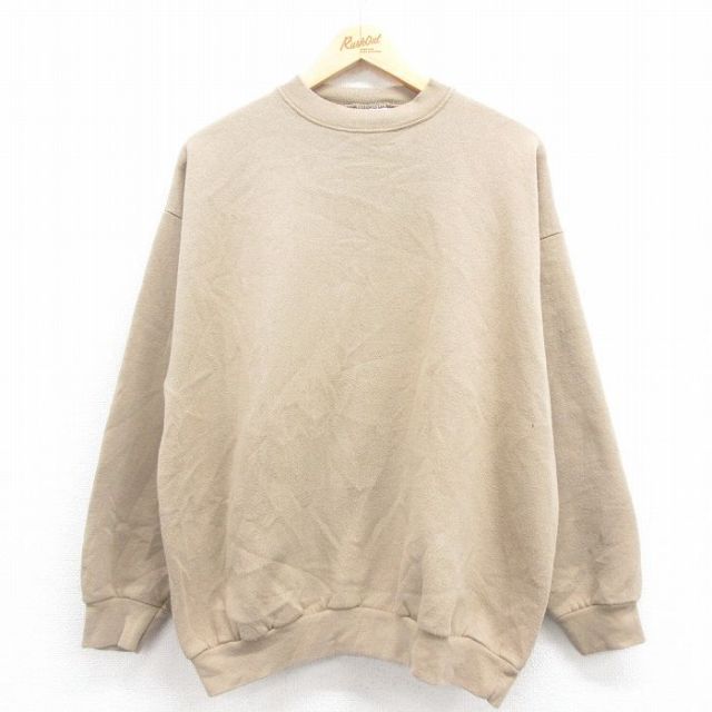 XL★古着 TULTEX 長袖 スウェット メンズ 90年代 90s 無地 クルーネック USA製 ベージュ カーキ 25aug08 中古 スエット トレーナー トップス