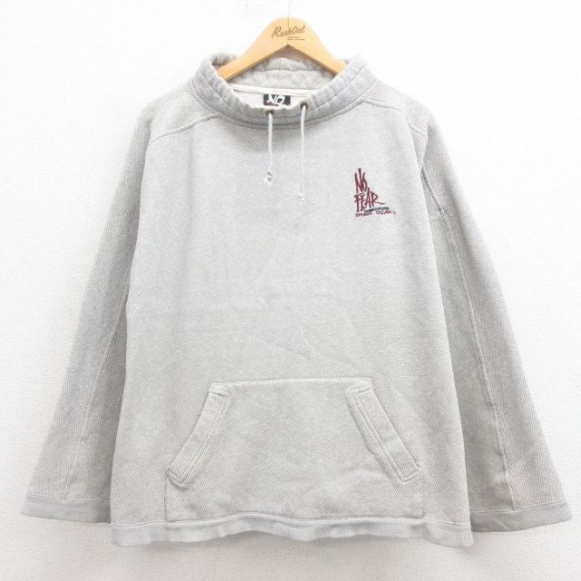 【20%OFF】XL★古着 NO FEAR 長袖 スウェット メンズ 00年代 00s ワンポイントロゴ 大きいサイズ モックネック ハイネック グレー 25aug08 中古 スエット トレーナー トップス