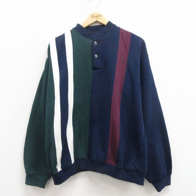 タウンクラフト 00s 長袖スウェット ヘンリーネック ネイビー XL | 古着