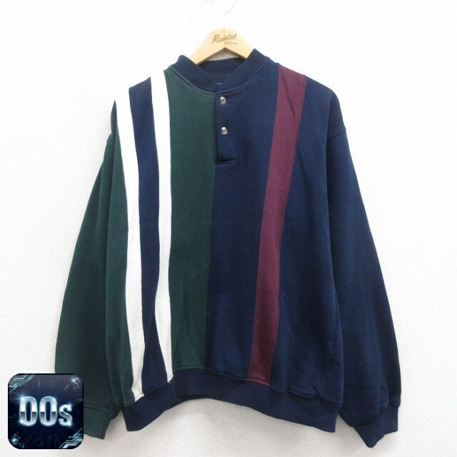 タウンクラフト 00s 長袖スウェット ヘンリーネック ネイビー XL | 古着