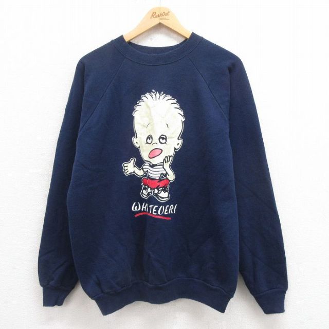 【20%OFF】L★古着 ヘインズ Hanes 長袖 スウェット メンズ 90年代 90s 少年 ラグラン クルーネック USA製 紺 ネイビー 25aug09 中古 スエット トレーナー トップス