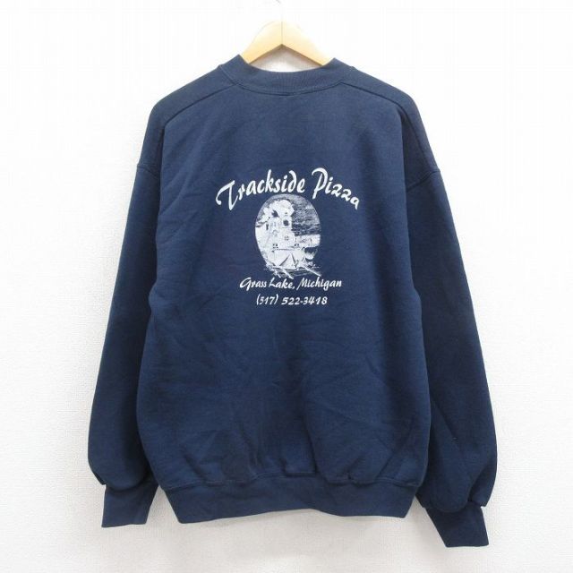XL★古着 フルーツオブザルーム 長袖 スウェット メンズ 90年代 90s 汽車 クルーネック USA製 紺 ネイビー 25aug09 中古 スエット トレーナー トップス