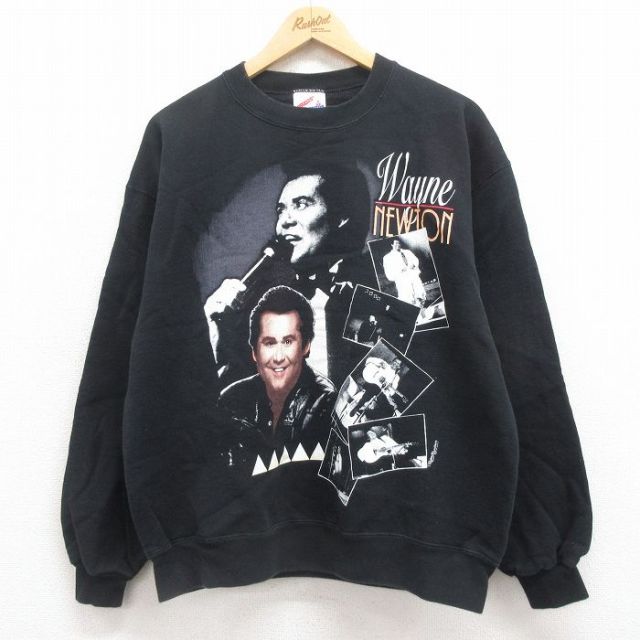 【20%OFF】L★古着 ジャージーズ 長袖 ロック バンド スウェット メンズ 90年代 90s ウェインニュートン クルーネック USA製 黒 ブラック 【spe】 25aug09 中古 スエット トレーナー トップス