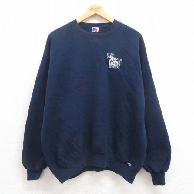 XL★古着 ラッセル 長袖 スウェット メンズ 90年代 90s プログラム クルーネック USA製 紺 ネイビー 25aug09 中古 スエット トレーナー トップス