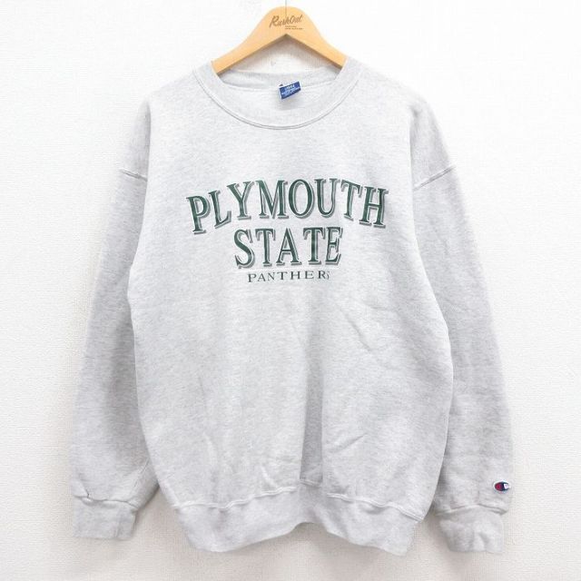 【20%OFF】L★古着 チャンピオン champion 長袖 スウェット メンズ 90年代 90s PLYMOUTH クルーネック USA製 グレー 霜降り 25aug09 中古 スエット トレーナー トップス