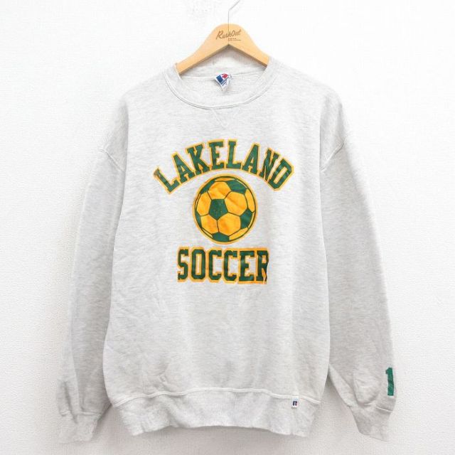 L★古着 ラッセル 長袖 スウェット メンズ 90年代 90s サッカー クルーネック USA製 グレー 霜降り 25aug23 中古 スエット トレーナー トップス
