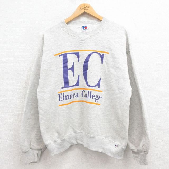 【20%OFF】L★古着 ラッセル 長袖 スウェット メンズ 90年代 90s EC クルーネック USA製 グレー 霜降り 25aug23 中古 スエット トレーナー トップス