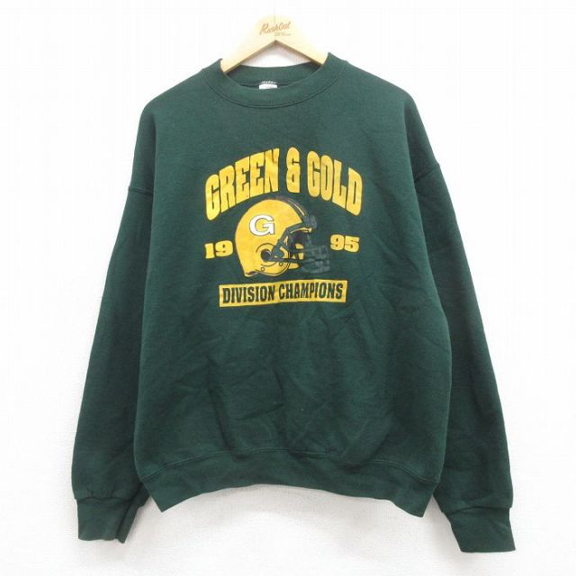 XL★古着 フルーツオブザルーム 長袖 スウェット メンズ 90年代 90s アメフト クルーネック USA製 緑 グリーン 25aug27 中古 スエット トレーナー トップス