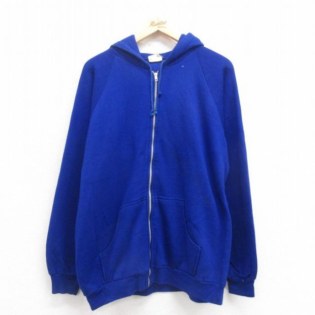L★古着 長袖 フルジップ スウェット パーカー メンズ 80年代 80s 無地 ラグラン 青 ブルー 25aug29 中古 スエット トレーナー トップス