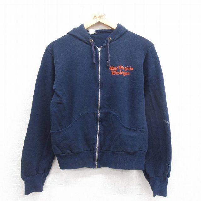 M★古着 長袖 フルジップ スウェット パーカー メンズ 80年代 80s ウエストバージニア 紺 ネイビー 25aug29 中古 スエット トレーナー トップス