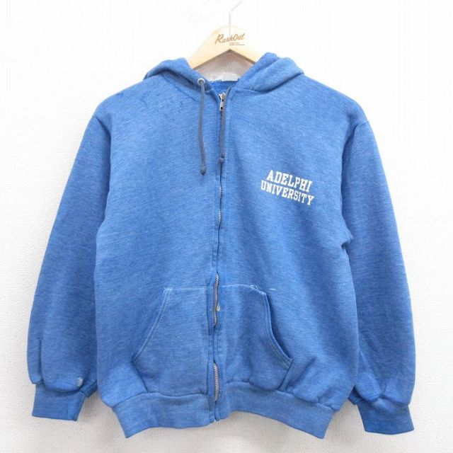 M★古着 長袖 フルジップ スウェット パーカー メンズ 80年代 80s SDELPHI 青 ブルー 霜降り 25aug29 中古 スエット トレーナー トップス