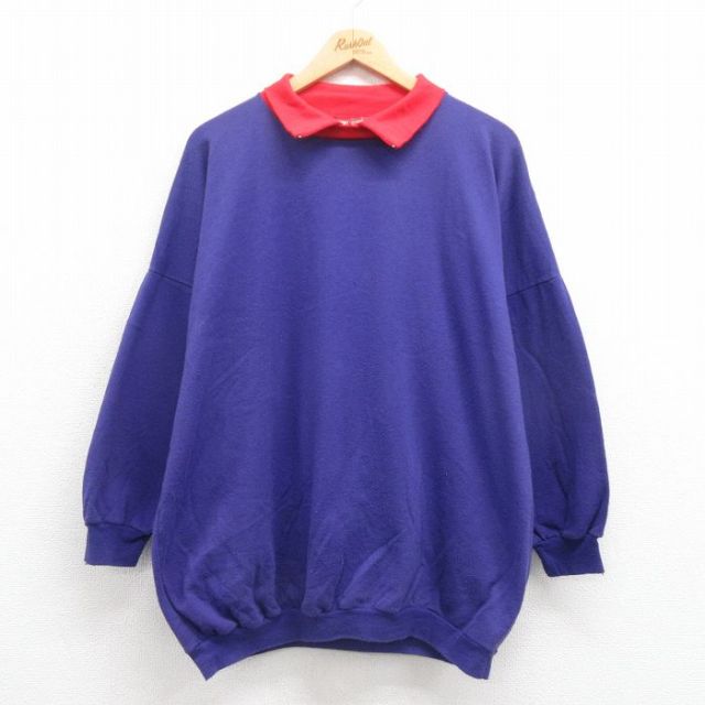 【20%OFF】XL★古着 長袖 ハーフジップ スウェット メンズ 80年代 80s 無地 USA製 紫 パープル 25aug29 中古 スエット トレーナー トップス