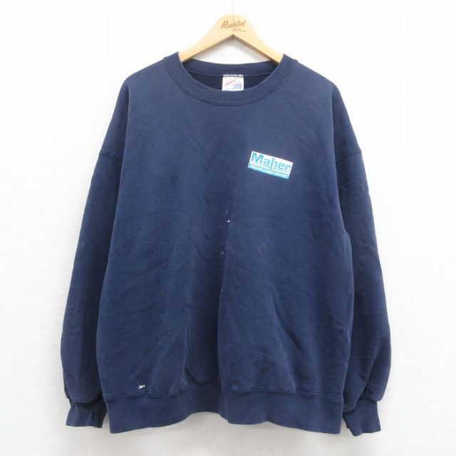 XL★古着 ジャージーズ 長袖 スウェット メンズ 90年代 90s Maher 大きいサイズ クルーネック USA製 紺 ネイビー 25aug29 中古 スエット トレーナー トップス