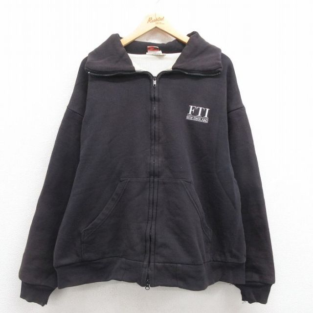 XL★古着 長袖 フルジップ スウェット メンズ 90年代 90s FIT USA製 黒 ブラック 内側サーマル 【spe】 25aug29 中古 スエット トレーナー トップス