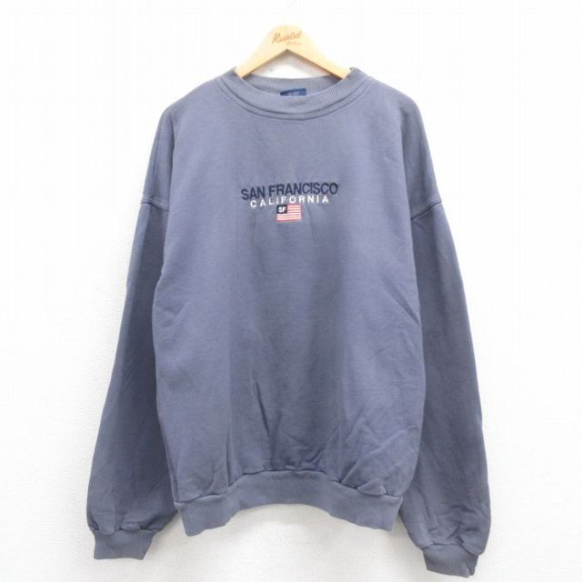 【20%OFF】XL★古着 長袖 スウェット メンズ 90年代 90s サンフランシスコ 刺繍 大きいサイズ クルーネック USA製 グレー 25aug29 中古 スエット トレーナー トップス