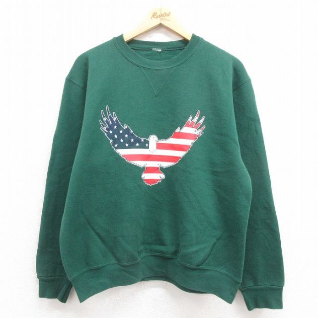 【20%OFF】L★古着 長袖 スウェット メンズ 00年代 00s 鳥 クルーネック 緑 グリーン 25aug29 中古 スエット トレーナー トップス