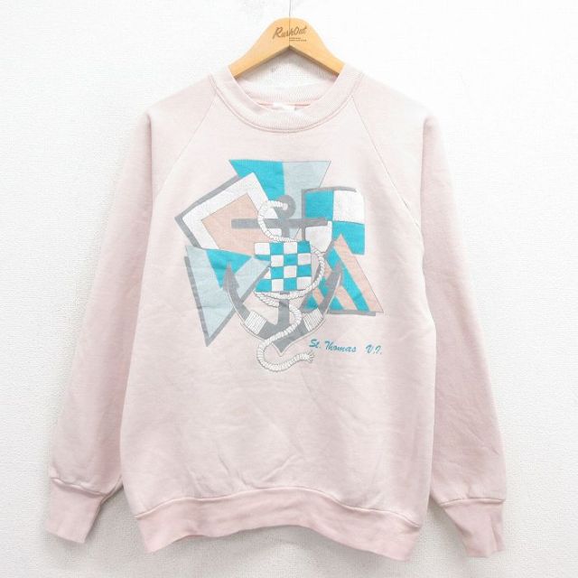 M★古着 フルーツオブザルーム 長袖 スウェット メンズ 80年代 80s イカリ ラグラン クルーネック ピンク 25aug29 中古 スエット トレーナー トップス