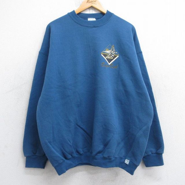 XL★古着 ディスカス 長袖 スウェット メンズ 90年代 90s ヨット ケープコッド 大きいサイズ クルーネック USA製 紺系 ネイビー 25aug30 中古 スエット トレーナー トップス