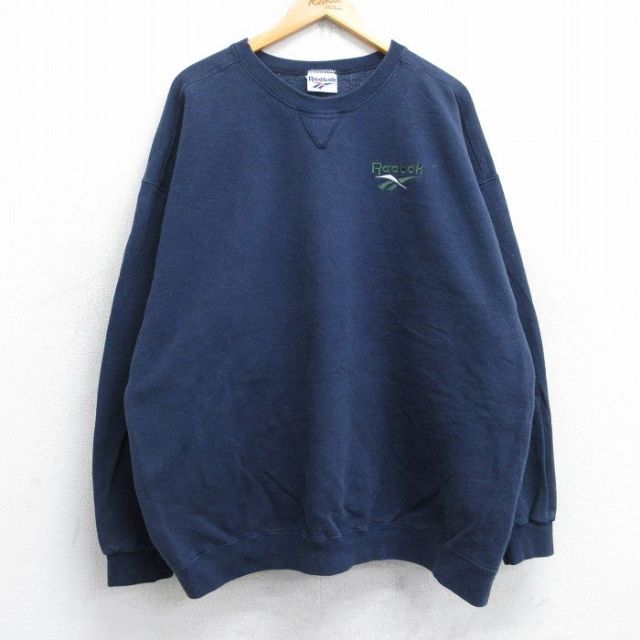 【50%OFF】リーボック 90s 長袖スウェット ワンポイントロゴ ネイビー XL | 古着