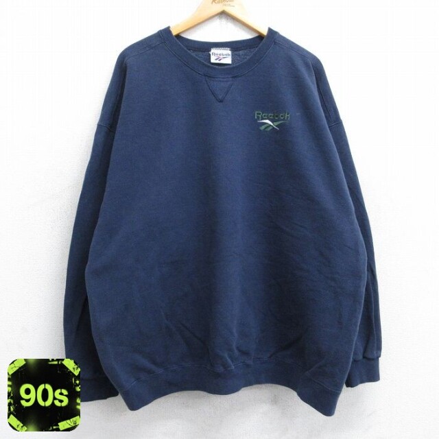 リーボック 90s 長袖スウェット ワンポイントロゴ ネイビー XL | 古着