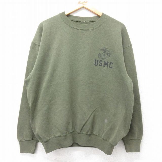 XL★古着 長袖 スウェット メンズ ミリタリー USMC クルーネック 濃緑 グリーン 25sep02 中古 スエット トレーナー トップス