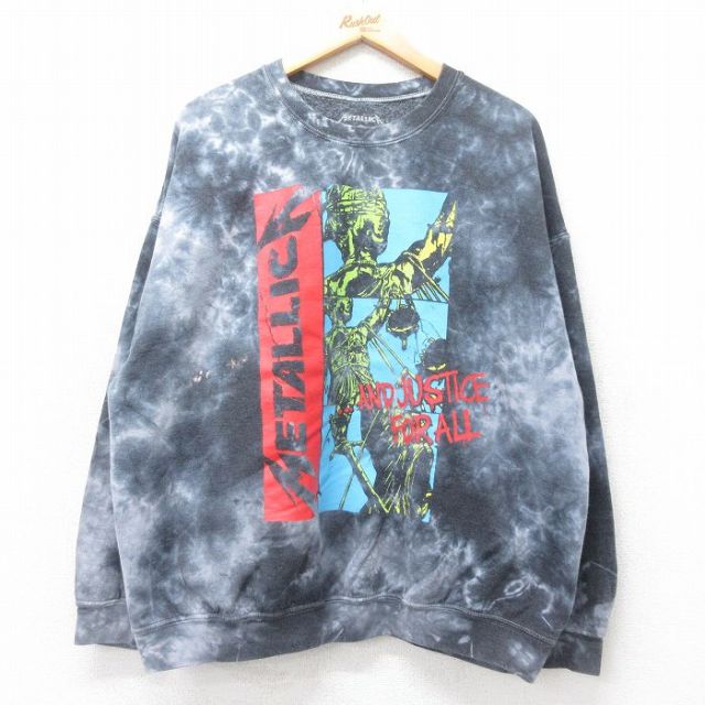 XL★古着 長袖 ロック バンド スウェット メンズ メタリカ 大きいサイズ クルーネック 濃グレー タイダイ 25sep02 中古 スエット トレーナー トップス