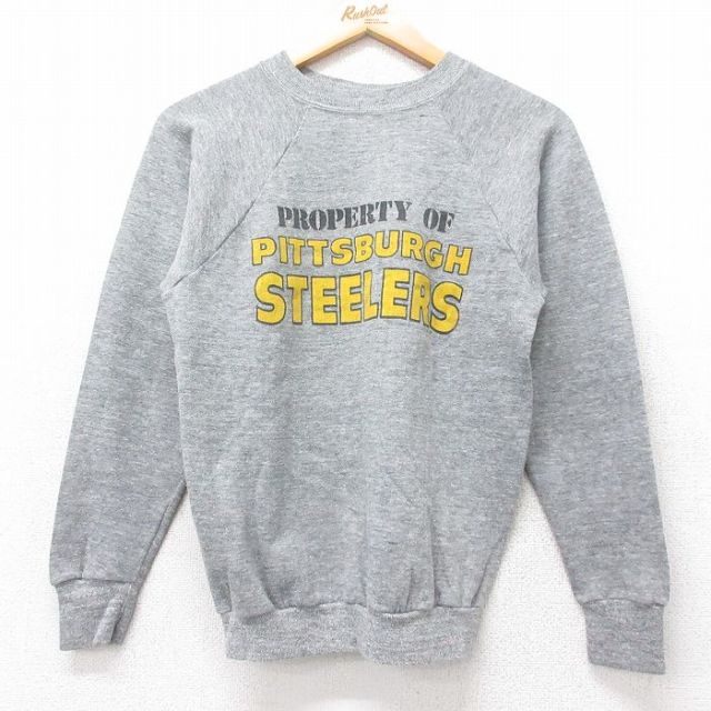 XS★古着 長袖 スウェット メンズ 80年代 80s NFL ピッツバーグスティーラーズ ラグラン クルーネック グレー 霜降り 25sep02 中古 スエット トレーナー トップス