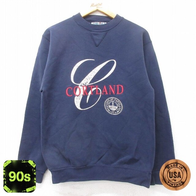 90s 長袖スウェット CORTLAND刺繍 ネイビー S | 古着
