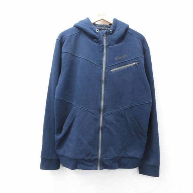 L★古着 マーモット 長袖 スウェット フルジップ パーカー メンズ 紺 ネイビー 内側ボア 25sep04 中古 スエット トレーナー トップス