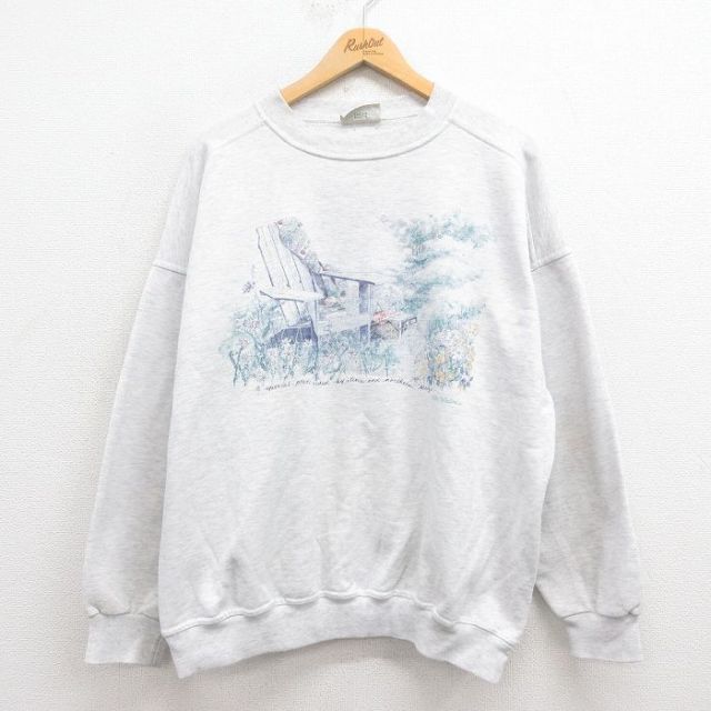 XL★古着 NORTHERN REFLECTIONS 長袖 スウェット メンズ 00年代 00s イス 花 クルーネック 薄グレー 霜降り 25sep04 中古 スエット トレーナー トップス