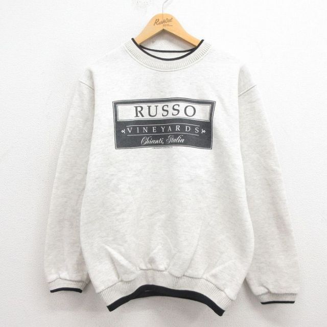 M★古着 長袖 スウェット メンズ 90年代 90s RUSSO クルーネック 薄グレー 霜降り他 25sep04 中古 スエット トレーナー トップス