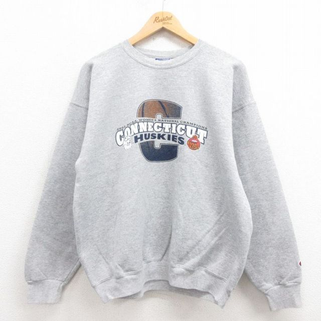 L★古着 チャンピオン Champion 長袖 スウェット メンズ 00年代 00s コネチカットハスカーズ クルーネック グレー 霜降り 25sep04 中古 スエット トレーナー トップス