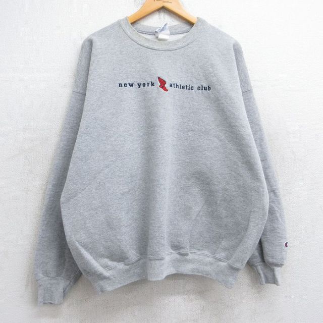 XL★古着 チャンピオン champion 長袖 スウェット メンズ 00年代 00s ウィングフット ニューヨーク 刺繍 大きいサイズ クルーネック グレー 霜降り 25sep04 中古 スエット トレーナー トップス