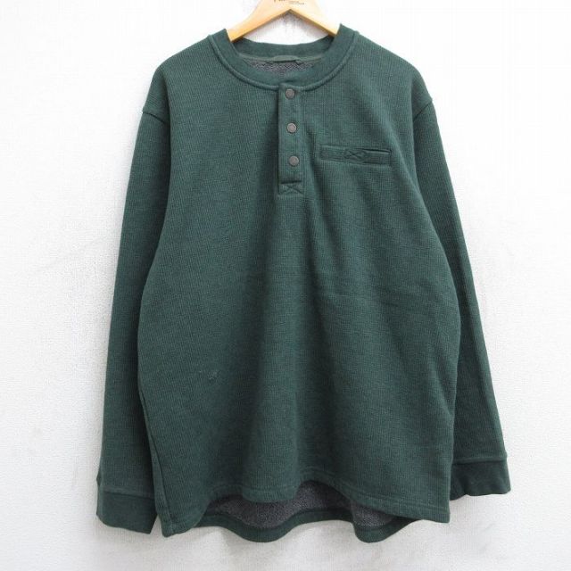 XL★古着 エルエルビーン LLBEAN 長袖 サーマル トップス メンズ 00年代 00s 無地 大きいサイズ ヘンリーネック 緑 グリーン 25sep05 中古 スエット トレーナー