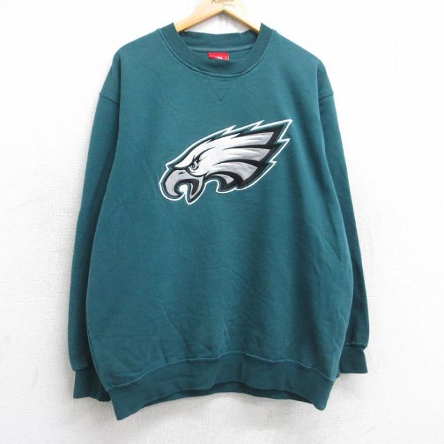 XL★古着 長袖 スウェット メンズ 00年代 00s NFL フィラデルフィアイーグルス 大きいサイズ クルーネック 緑 グリーン アメフト スーパーボウル 25sep05 中古 スエット トレーナー トップス