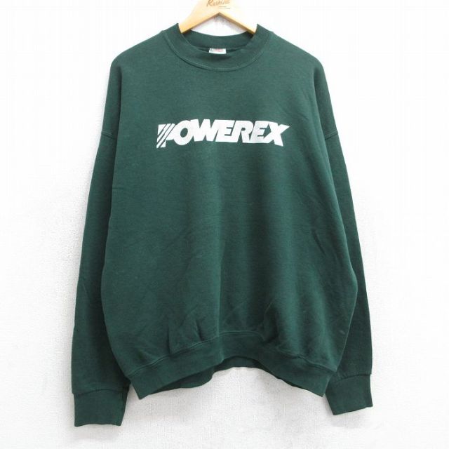 XL★古着 フルーツオブザルーム 長袖 スウェット メンズ 00年代 00s POWERX クルーネック 緑 グリーン 25sep05 中古 スエット トレーナー トップス