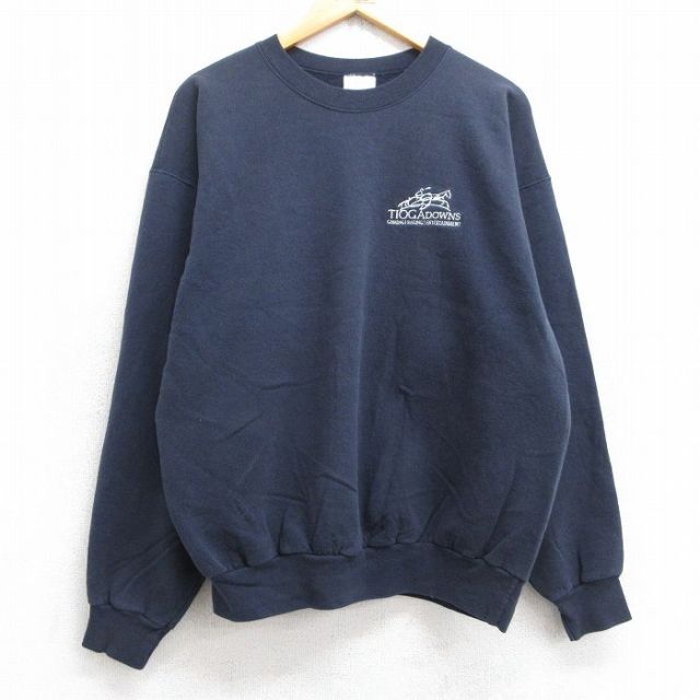 XL★古着 ヘインズ Hanes 長袖 スウェット メンズ 00年代 00s TIOGADOWNS クルーネック 濃紺 ネイビー 25sep05 中古 スエット トレーナー トップス
