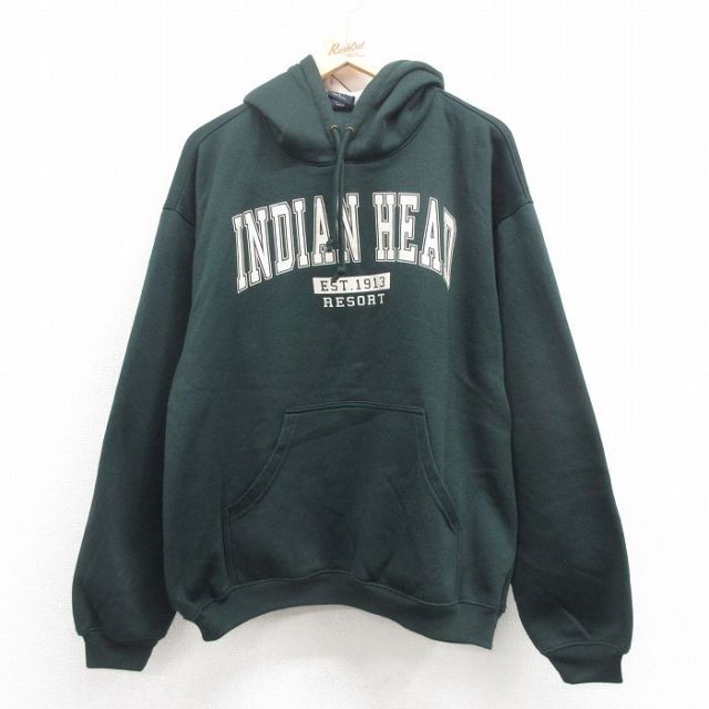 【20%OFF】XL★古着 長袖 スウェット パーカー メンズ 90年代 90s インディアンヘッド USA製 緑 グリーン 25sep05 中古 スエット トレーナー トップス