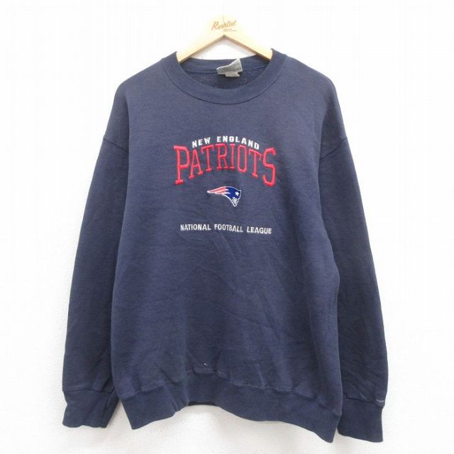 【20%OFF】L★古着 リー Lee 長袖 スウェット メンズ 90年代 90s NFL ニューイングランドペイトリオッツ クルーネック USA製 紺 ネイビー アメフト スーパーボウル 25sep05 中古 スエット トレーナー トップス