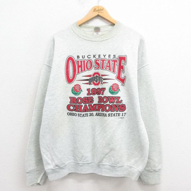 【20%OFF】XL★古着 フルーツオブザルーム 長袖 スウェット メンズ 90年代 90s オハイオ クルーネック 薄グレー 霜降り 25sep05 中古 スエット トレーナー トップス