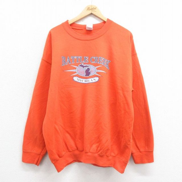 XL★古着 長袖 スウェット メンズ 00年代 00s ミシガン クルーネック オレンジ 25sep05 中古 スエット トレーナー トップス
