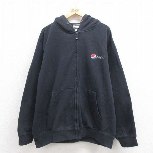 XL★古着 Wear Guard 長袖 フルジップ スウェット パーカー メンズ ペプシ 大きいサイズ 黒 ブラック 【spe】 25sep05 中古 スエット トレーナー トップス