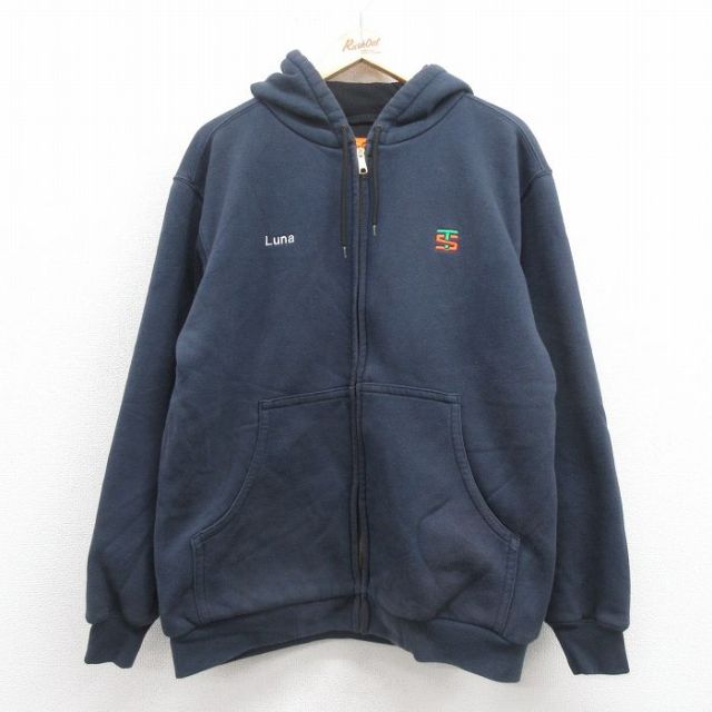 XL★古着 長袖 フルジップ スウェット パーカー メンズ TS 紺 ネイビー 内側メッシュ 【spe】 25sep05 中古 スエット トレーナー トップス