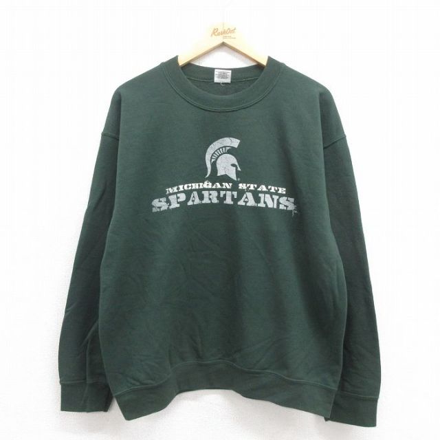 L★古着 長袖 スウェット メンズ 00年代 00s スパルタンズ クルーネック 緑 グリーン 25sep05 中古 スエット トレーナー トップス