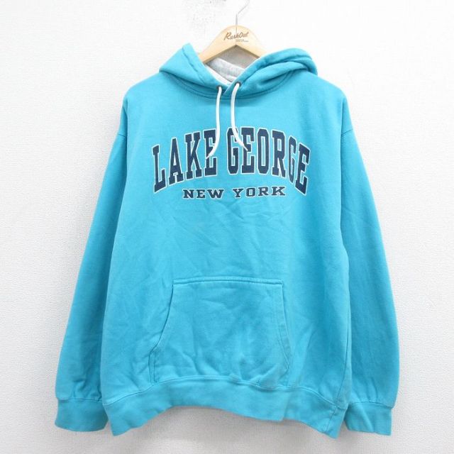 XL★古着 長袖 スウェット パーカー メンズ 00年代 00s ニューヨーク 水色 25sep06 中古 スエット トレーナー トップス