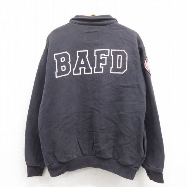 XL★古着 長袖 ハーフジップ スウェット メンズ 90年代 90s BAFD USA製 黒 ブラック 【spe】 25sep06 中古 スエット トレーナー トップス