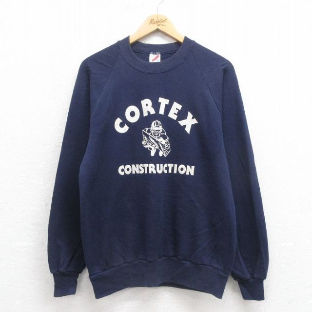 M★古着 ジャージーズ 長袖 スウェット メンズ 80年代 80s CORTEX ラグラン クルーネック USA製 紺 ネイビー 25sep06 中古 スエット トレーナー トップス