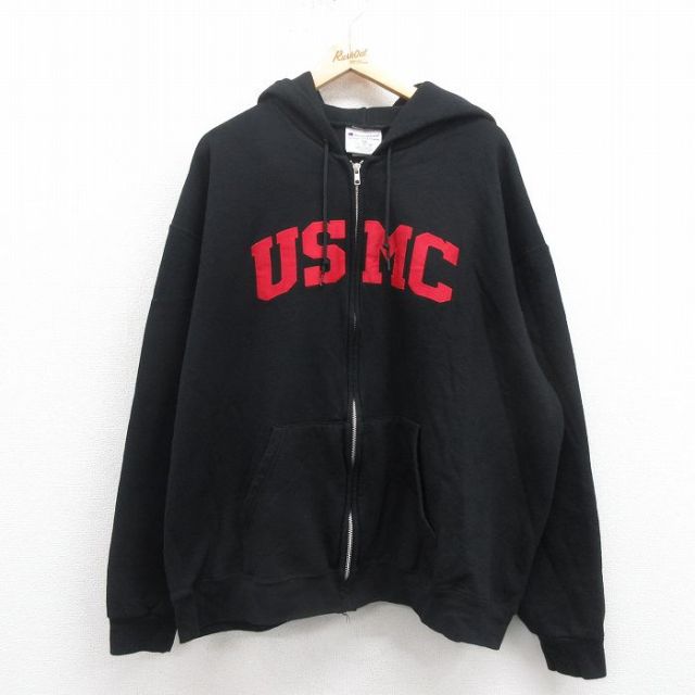 XL★古着 チャンピオン champion 長袖 フルジップ スウェット パーカー メンズ ミリタリー USMC 大きいサイズ 黒 ブラック 【spe】 25sep06 中古 スエット トレーナー トップス