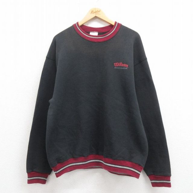 L★古着 ウィルソン 長袖 スウェット メンズ 90年代 90s ワンポイントロゴ クルーネック USA製 黒他 ブラック 25sep06 中古 スエット トレーナー トップス