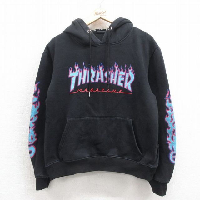 L★古着 スラッシャー 長袖 スウェット パーカー メンズ ビッグロゴ 黒 ブラック 25sep06 中古 スエット トレーナー トップス